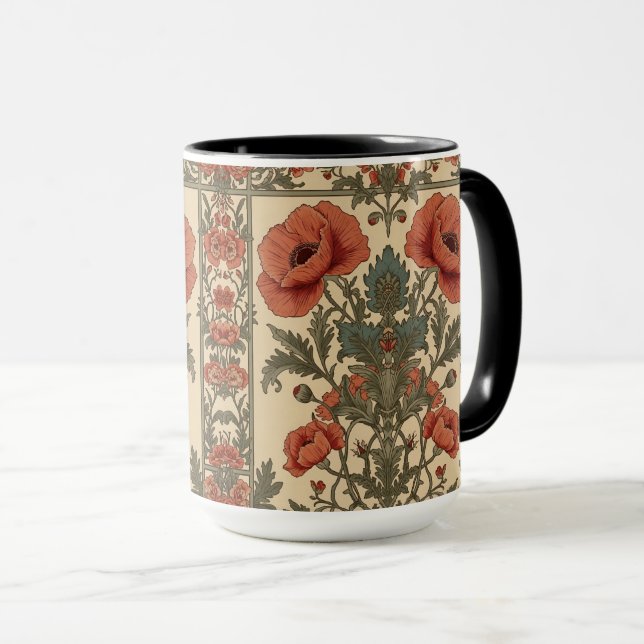 William Morris Vallmo Art Nouveau Blommönster Mugg (Framsida höger)