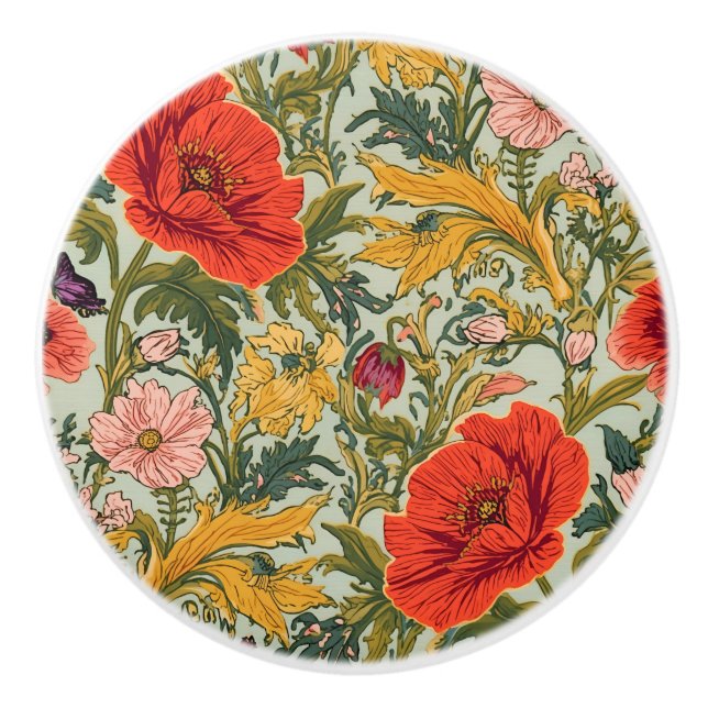 William Morris Vallmo Floral Art Nouveau Mönster Knopp (Framsidan)