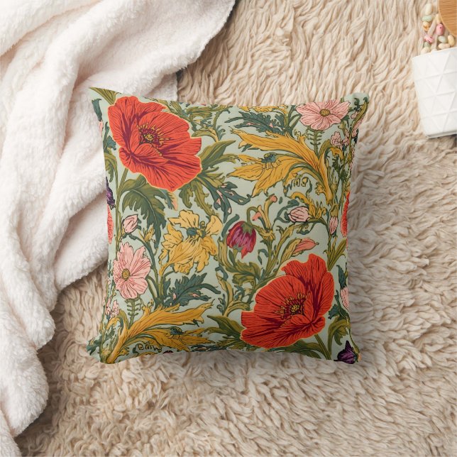 William Morris Vallmo Floral Art Nouveau Mönster  Kudde (Filt)