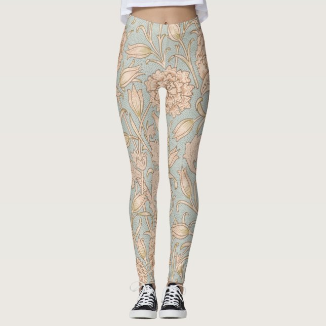 William Morris Vild Tulip Flower Blommigt Design Leggings (Framsida)