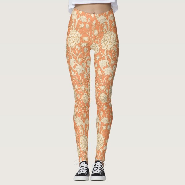 William Morris Vild Tulip Vintage Blommönster Leggings (Framsida)