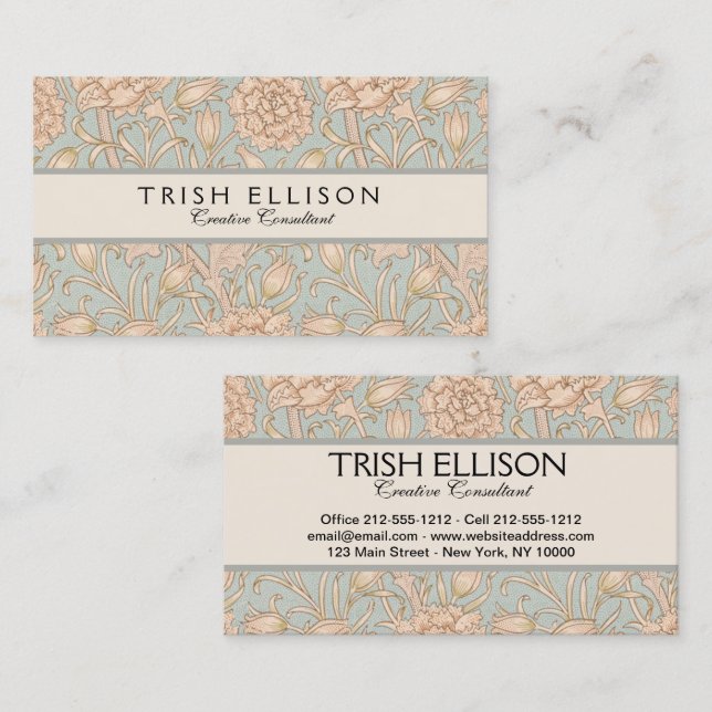 William Morris Vilda Tulpan Blommig Design Visitkort (Fram/baksida)