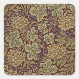 William Morris Vin Druv Röd Grön Konst Fyrkantigt Klistermärke