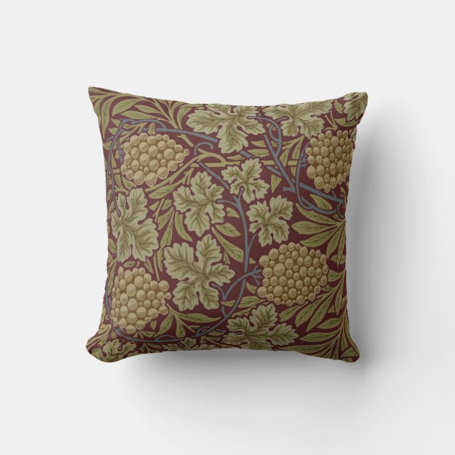 William Morris Vin Druv Röd Grön Konst Kudde (Framsida)