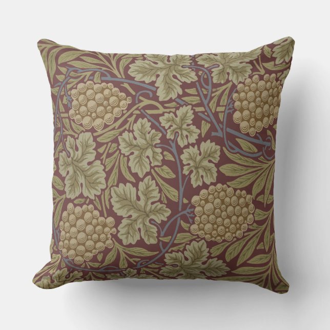 William Morris Vin Druv Röd Grön Konst Kudde (Framsida)