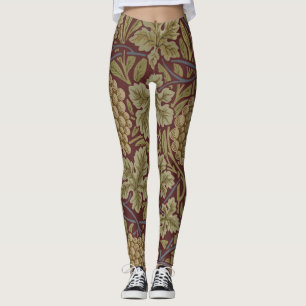 William Morris Vin Druv Röd Grön Konst Leggings