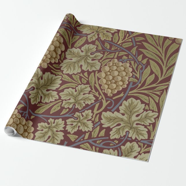 William Morris Vin Druv Röd Grön Konst Presentpapper (Utrullad)