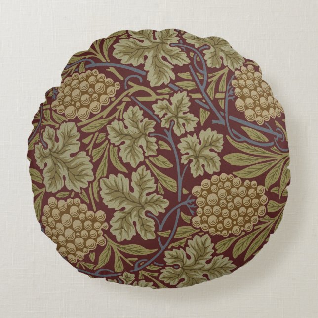William Morris Vin Druv Röd Grön Konst Rund Kudde (Framsidan)
