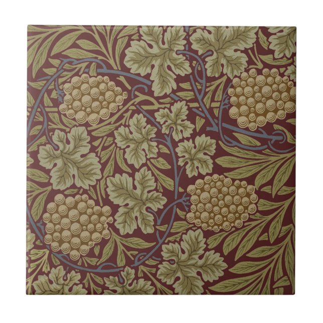 William Morris Vine Grape Red Grönt Art Kakelplatta (Framsidan)