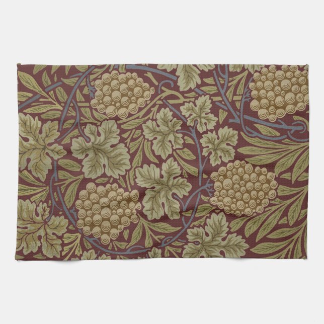 William Morris Vine Grape Red Grönt Art Kökshandduk (Horisontell)