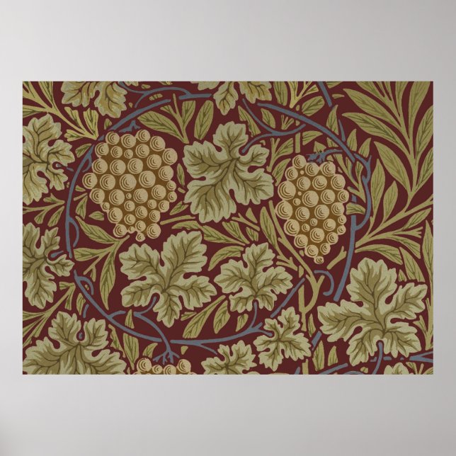 William Morris Vine Grape Red Grönt Art Poster (Framsidan)