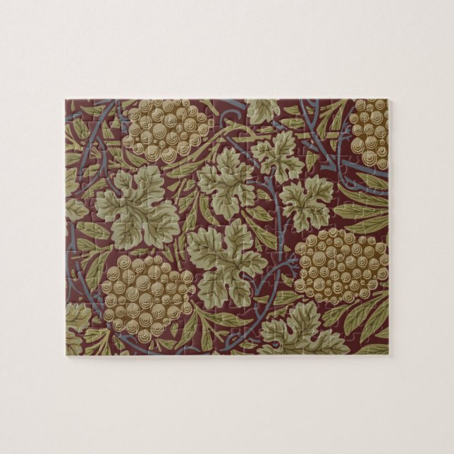 William Morris Vine Grape Red Grönt Art Pussel (Horisontell)