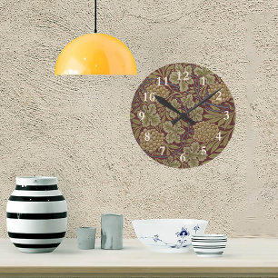 William Morris Vine Grape Red Grönt Art Rund Klocka