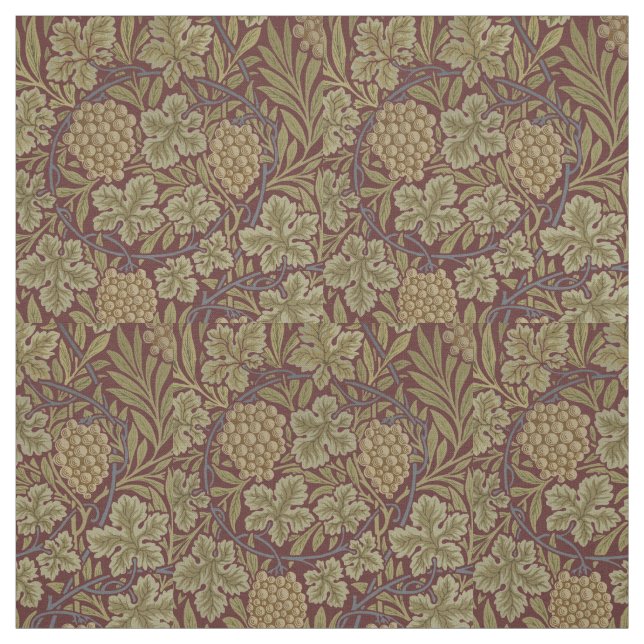 William Morris Vine Grape Red Grönt Art Tyg (Provkarta)