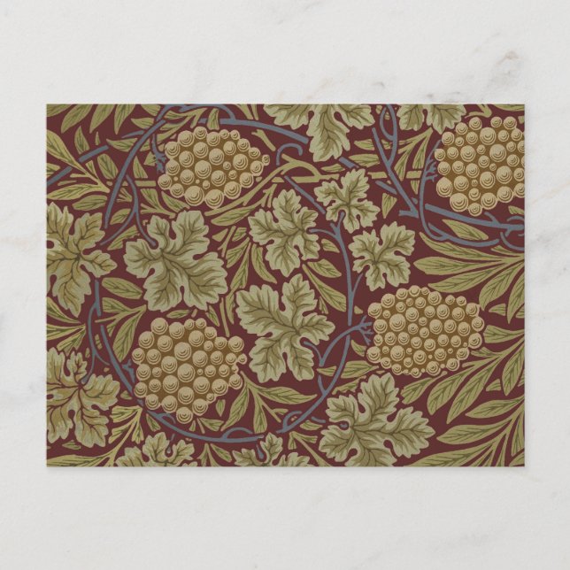 William Morris Vine Grape Röd Grön Konst Vykort (Framsida)