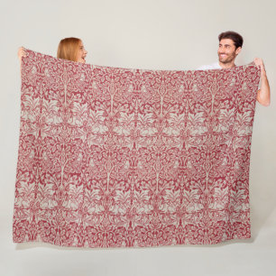 William Morris Vintage Animals Birds Rabbits Rosa Fleecefilt