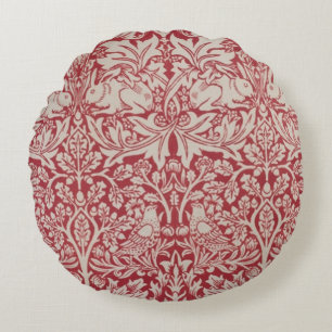 William Morris Vintage Animals Birds Rabbits Rosa Rund Kudde