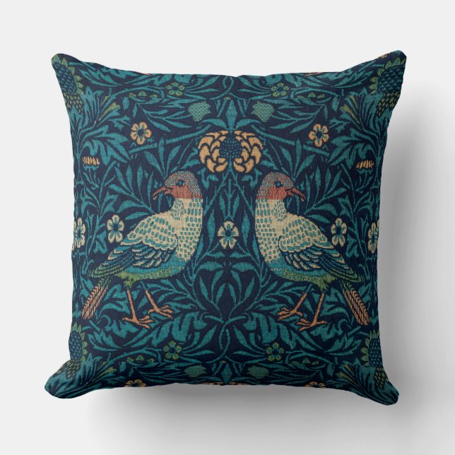 William Morris Vintage Blommigt Bird Kudde (Framsida)