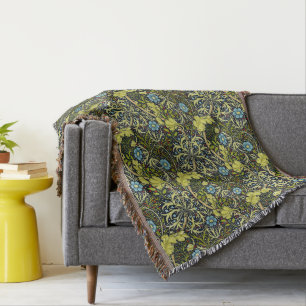 William Morris Vintage Blommigt Blue Grönt Sjögräs Filt