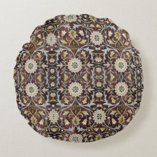 William Morris Vintage Blommigt Brown Blue Grönt Rund Kudde