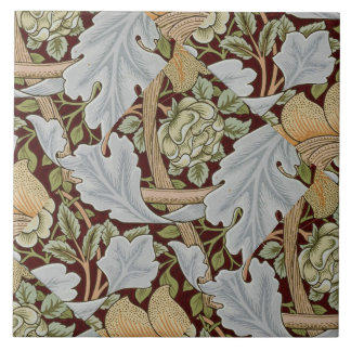 William Morris Vintage Blommigt Flowers White Red Kakelplatta