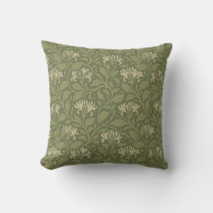 William Morris Vintage Blommigt Honeysuckle Grönt Kudde