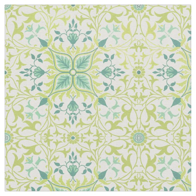 William Morris Vintage Blommigt & Löv Mönster Tyg (Närbild)