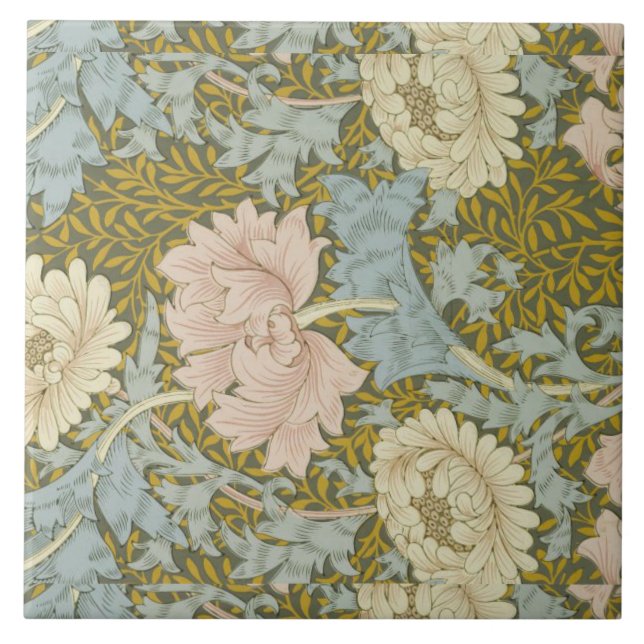 William Morris Vintage Blommigt Rosa Chrysanthemum Kakelplatta (Framsidan)