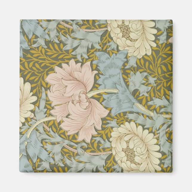 William Morris Vintage Blommigt Rosa Chrysanthemum Magnet (Framsidan)