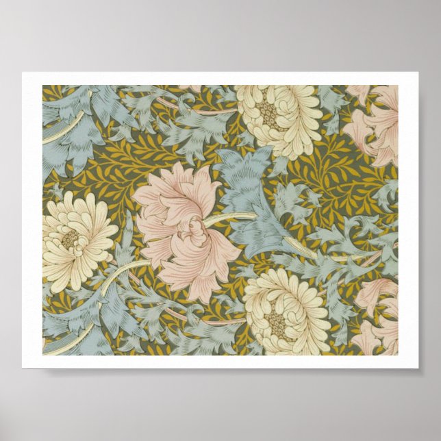 William Morris Vintage Blommigt Rosa Chrysanthemum Poster (Framsidan)