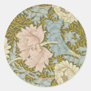 William Morris Vintage Blommigt Rosa Chrysanthemum Runt Klistermärke