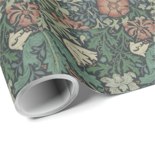 William Morris Vintage Blommigt Rosa Grönt Compton Presentpapper