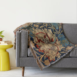 William Morris Vintage Blommönster Red Blue Filt