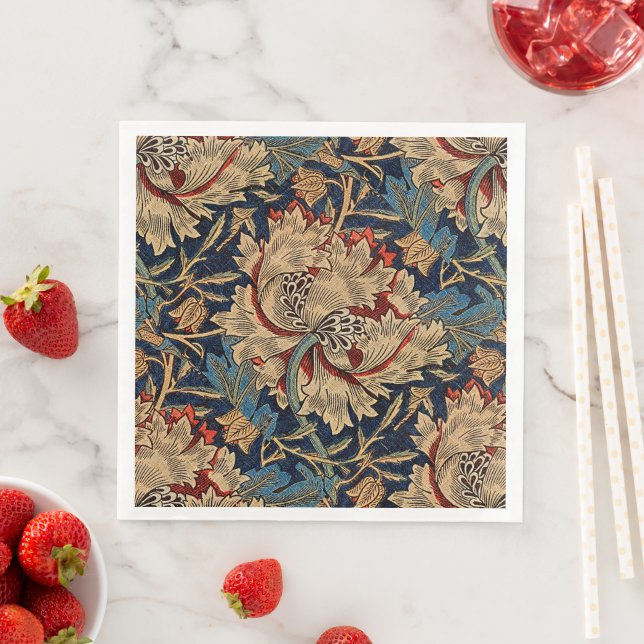 William Morris Vintage Blommönster Red Blue Pappersservett (Insitu)