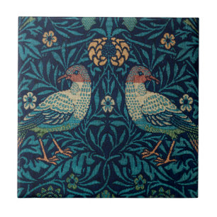 William Morris Vintage Blue Birds Mönster Kakelplatta