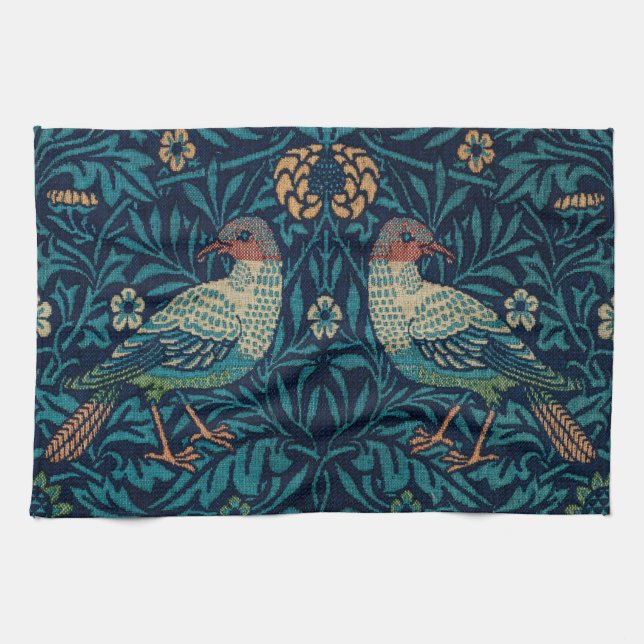 William Morris Vintage Blue Birds Mönster  Kökshandduk (Horisontell)