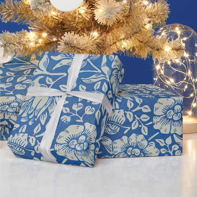 William Morris Vintage Blue Blommönster Presentpapper (Helgdagar)