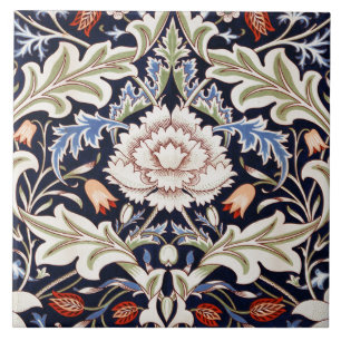 William Morris Vintage Blue Red Blommigt Flowers Kakelplatta