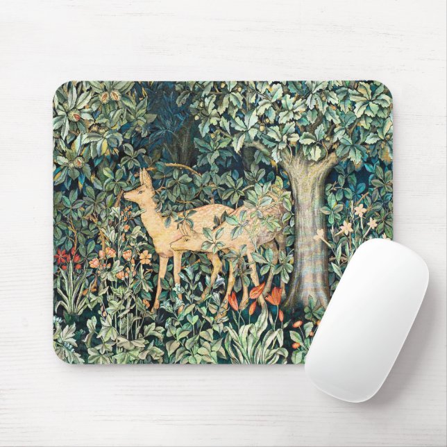 William Morris Vintage Deer Skogsblomma Konst Musmatta (Med mus)