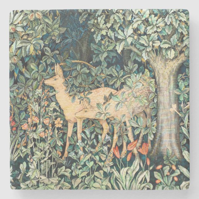 William Morris Vintage Deer Skogsblomma Konst Stenunderlägg (Framsidan)