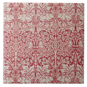 William Morris Vintage Djur Fåglar Kaniner Rosa Kakelplatta