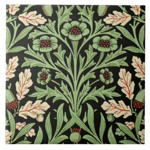 William Morris Vintage Ek Svart Röd Mönster Kakelplatta