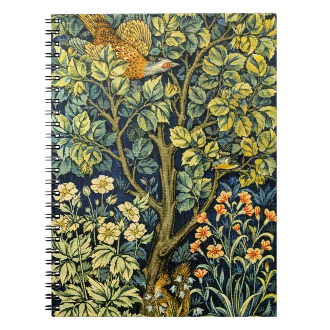 William Morris Vintage Fasan Squirrel Blomma Anteckningsbok (Framsidan)