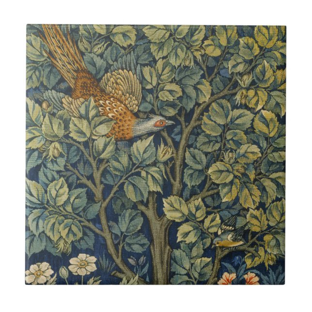 William Morris Vintage Fasan Squirrel Blomma Kakelplatta (Framsidan)