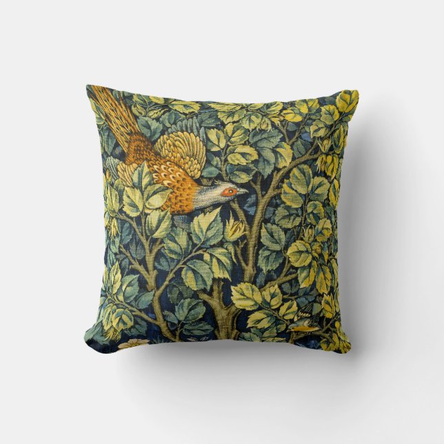 William Morris Vintage Fasan Squirrel Blomma Kudde (Framsida)