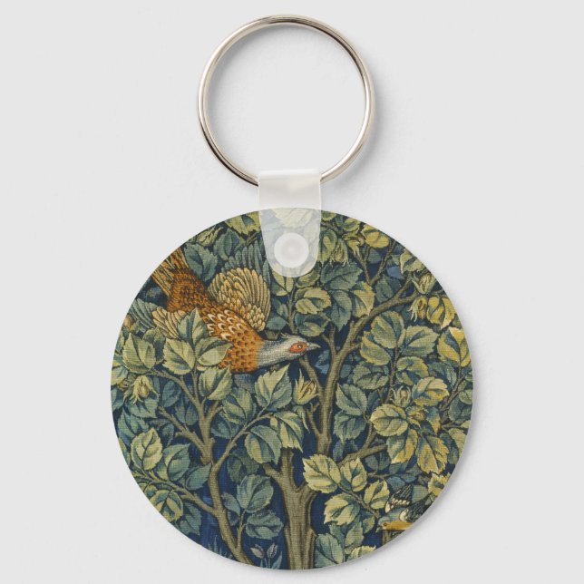 William Morris Vintage Fasan Squirrel Blomma Nyckelring (Framsida)