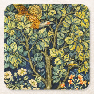 William Morris Vintage Fasan Squirrel Blomma Underlägg Papper Kvadrat