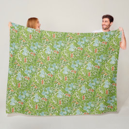 William Morris Vintage Flowers Blommigt Grönt Rosa Fleecefilt