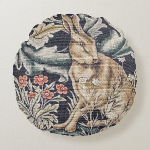 William Morris Vintage Forest Rabbit Blommigt Rund Kudde