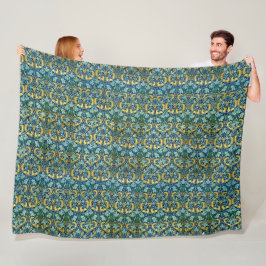 William Morris Vintage Guld Grönt Blue Fleecefilt